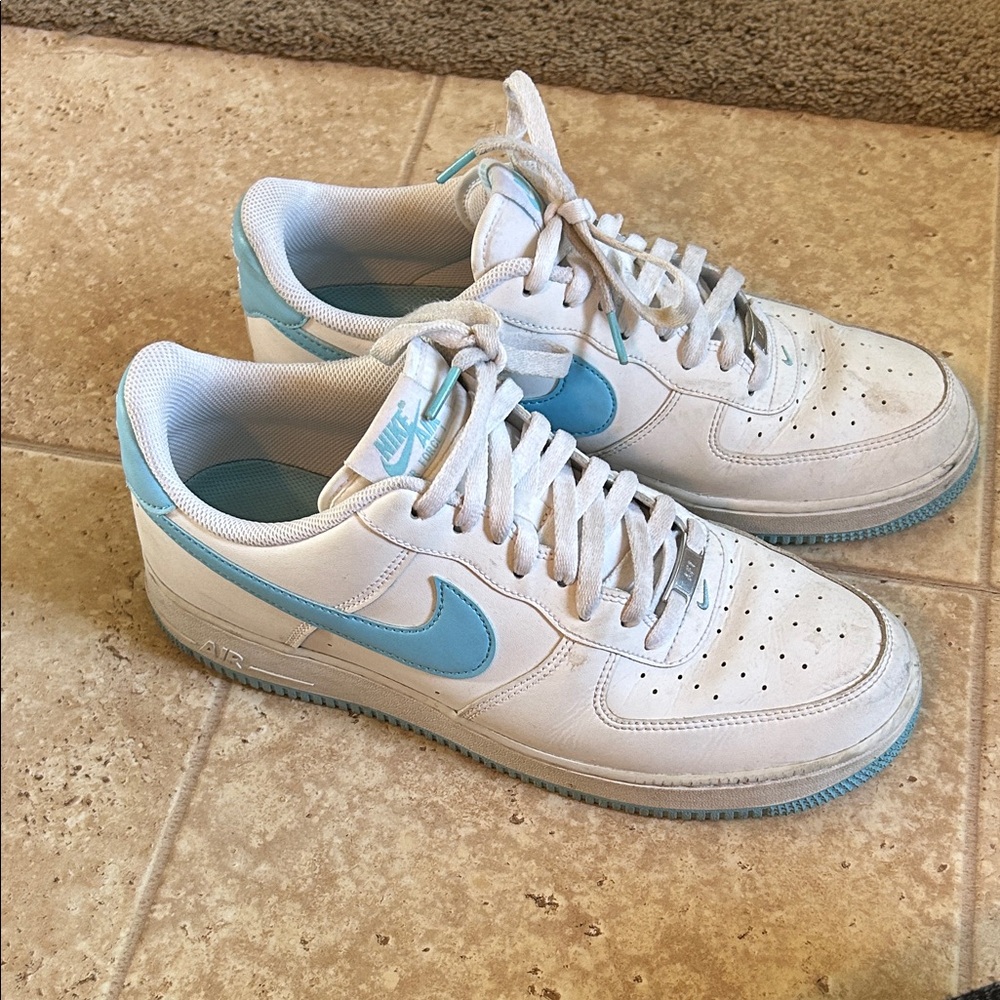 Nike Air Force 1 White and Light Blue Shoes